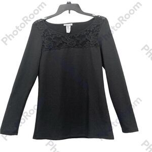 Bleeker & McDougal long sleeve Black flower lace accent top size S